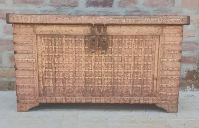 Indian Wooden Trunk Box Vintage Brass fitted wood Chest, Ethnic Handmade Jewelry