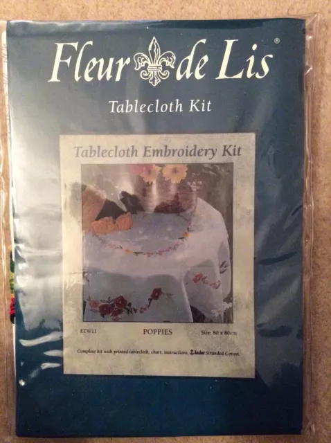 New Fleur de Lis Tablecloth Embroidery Kit. Poppies. ETW11. Complete Kit.