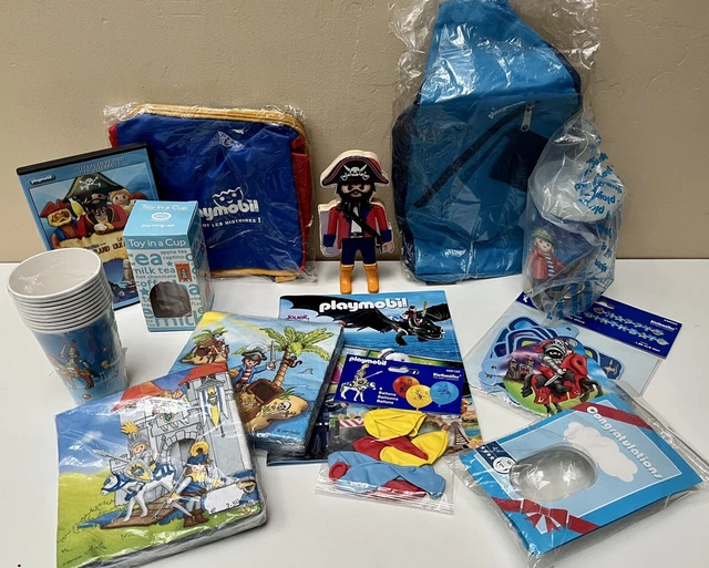 Lot goodies & gadgets PLAYMOBIL : Sacs serviettes kit anniversaire livre dvd...