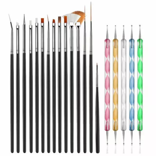 20PCS UV Gel Nail Art Design Set Dotting Painting Drawing Polish Brush Pen Tools