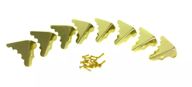 8pc. Bright Brass-plated Decorative Box Corners (Straight Back) with Screws