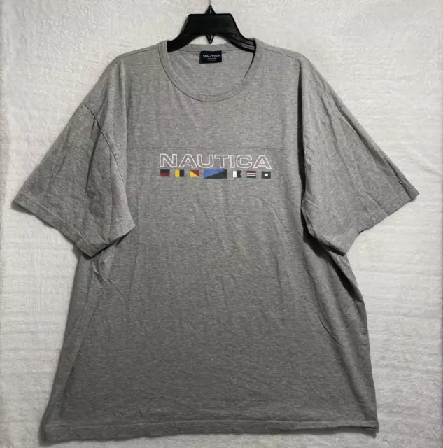 Vtg Nautica Shirt Mens 2XL Gray Short Sleeve Crew Neck Graphic Pullover