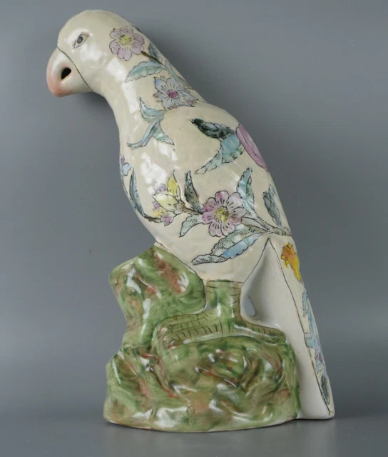 WBI perroquet céramique peint à la main fleur oiseau poterie sculpture prune florale blanche 3