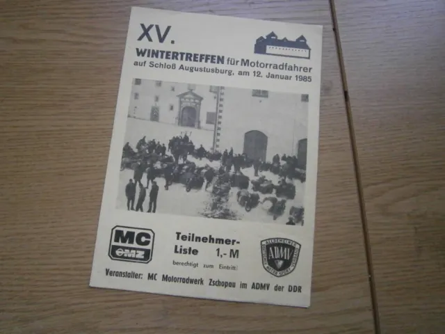 Programm Startliste "15 Motorrad Wintertreffen Augustusburg" MC MZ Zschopau 1985