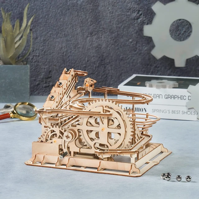 ROKR Mechanical Jigsaw Waterwheel Coaster 3D Wooden Puzzle Marble Run Toy LG501