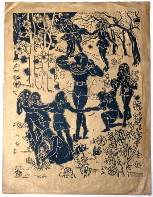 L. Vuillermoz ""The 4 Seasons"" 4 Gold Bottom Woodcuts Signed Numbered