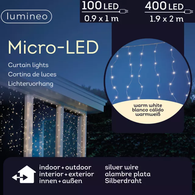 Micro LED Vorhang Lichtervorhang 90 x 100 cm oder 190 x 200 cm innen und außen