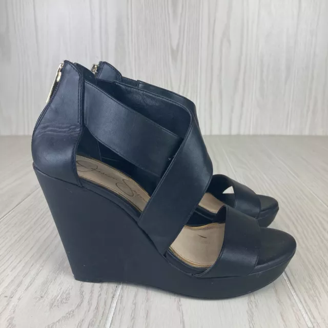 Jessica Simpson Womens Wedges Black Strappy Open Toe Sandals Size 6 M