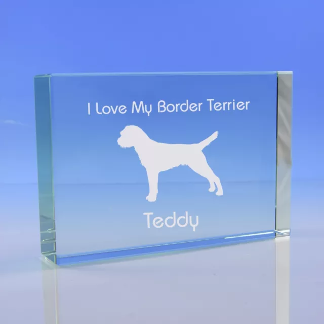 Border Terrier Dog Gift Personalised Paperweight Ornament Engraved Glass