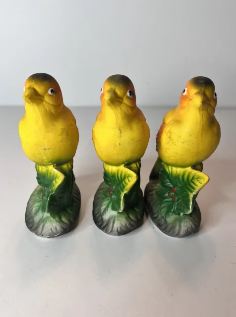 Lot Of 3 Inarco Japan Realistic Yellow Finches With Holly Small Figurines