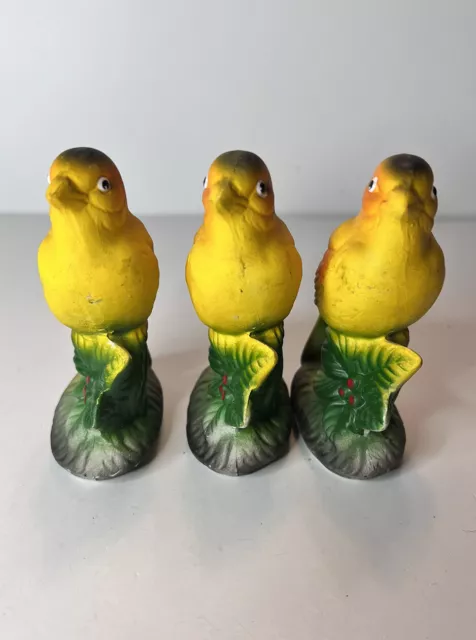 Lot Of 3 Inarco Japan Realistic Yellow Finches With Holly Small Figurines