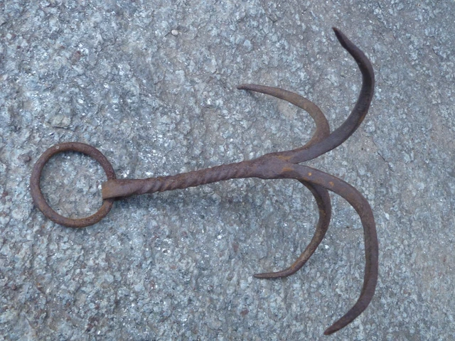 Antique Wrought Iron Ring Hook Hanging Old Tool Kitchen Rustic Barn Farm Wall 3