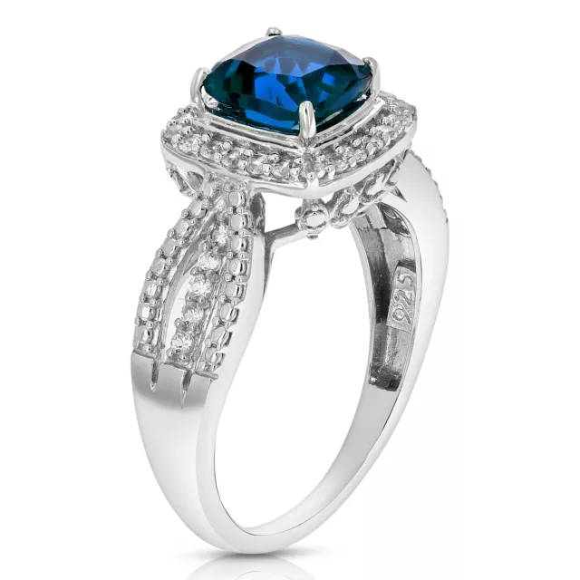 1.50 cttw Cushion Cut 7 MM Created Blue Sapphire Ring .925 Sterling Silver with