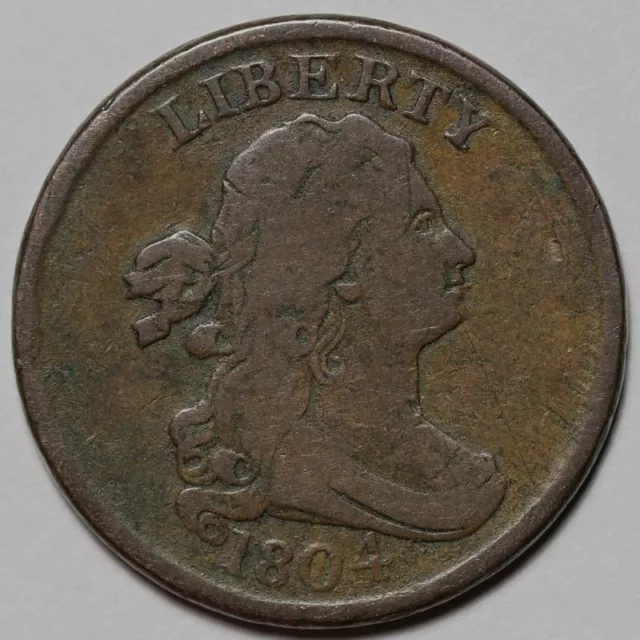 1804 Draped Bust Half Cent - Spiked Chin - US 1/2c Copper Penny Coin - L44