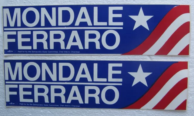 (2) 1984 "Mondale/Ferraro Decals" candidats démocrates président et vice-président