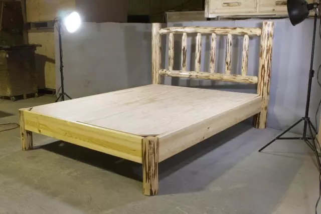 Rustic Log Platform Bed KING Amish Made Beds Unfinished Pine Cabin Furniture