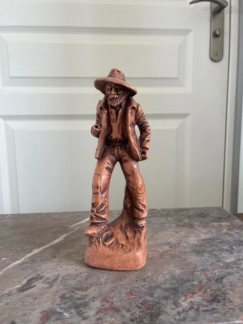 Grand Santon En Terre Cuite "LA RAMASSEUSE DE BOIS" Signé LASCOUR - 22 Cm, Années 1970/1980, Occasion