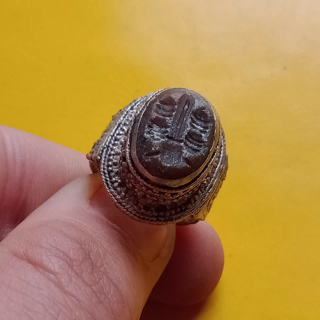 Beautiful Post Medieval Islamic Silver Ottomans Seal Ring With Brown Stone