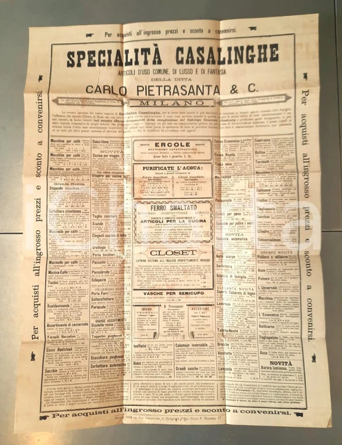 1884 MILANO - Ditta Carlo PIETRASANTA Specialità casalinghe *Manifesto
