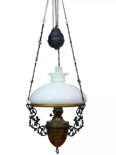 Antike Petroleumlampe Deckenlampe Frankreich um 1900 Öllampe Glasschirm; K107