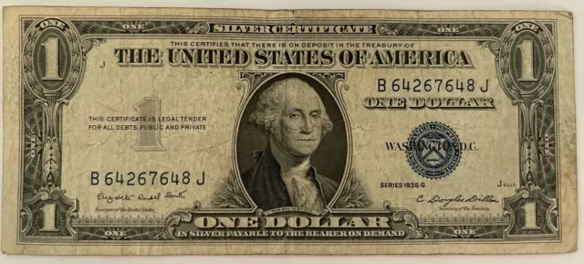1935 G $1 One Dollar Silver Certificate Blue Seal - No Motto - Free Shipping