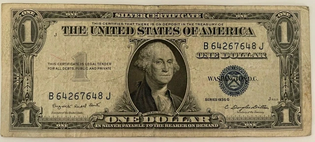 1935 G $1 One Dollar Silver Certificate Blue Seal - No Motto - Free Shipping