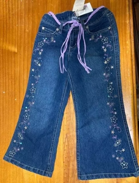 Bnwt Pumpkin Patch Girls Size 4 Denim Jeans Adjustable Waist Purple Belt New