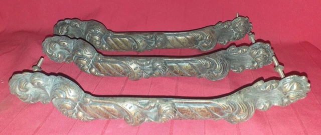 3 Tiradores De Bronce Art Decó 29 Cm