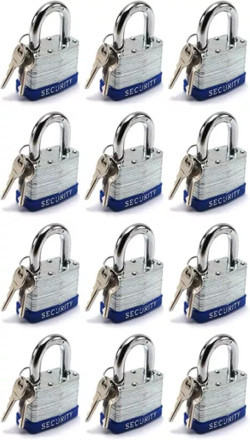 12-Piecs 1-9/16" (40mm) Heavy Duty Laminated Steel Padlock Keyed Alike