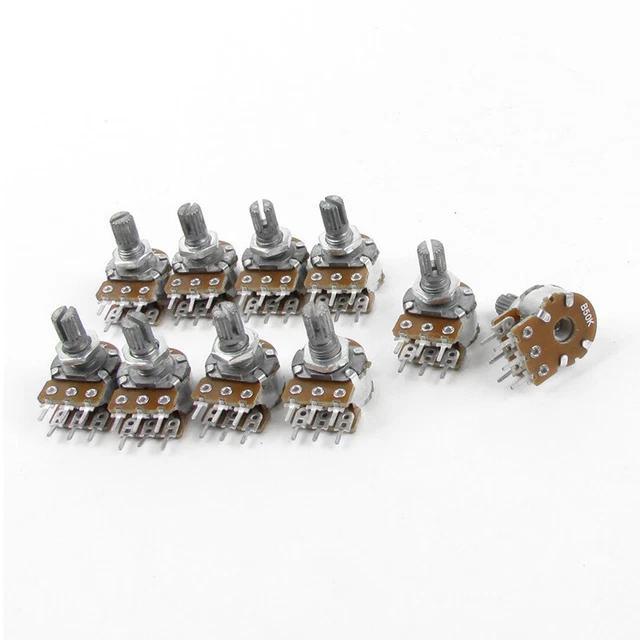 10PCS Top Adjustment Linear Dual Knurled Shaft Potentiometer 50K Ohm B50K X8I9