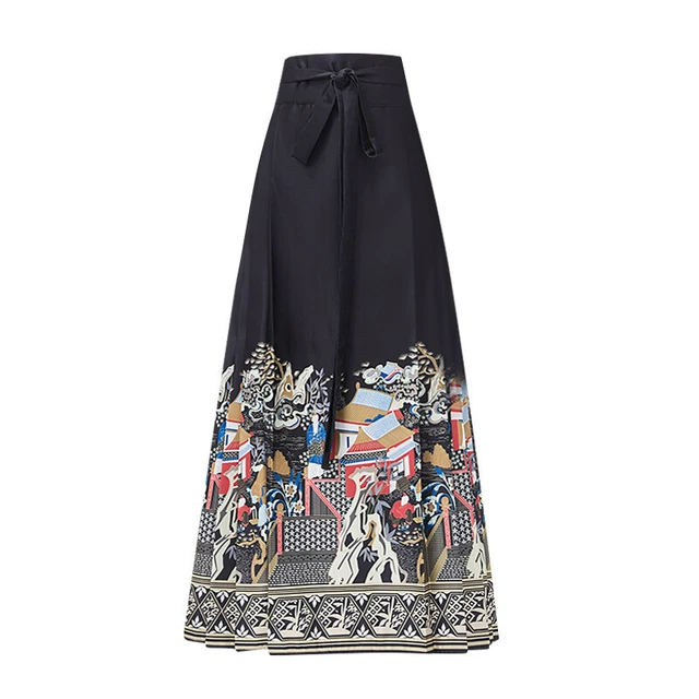 Jupe Longue Noire Imprimé Fleurs Taille XS - 100% Polyester - Occasion Très Bon état