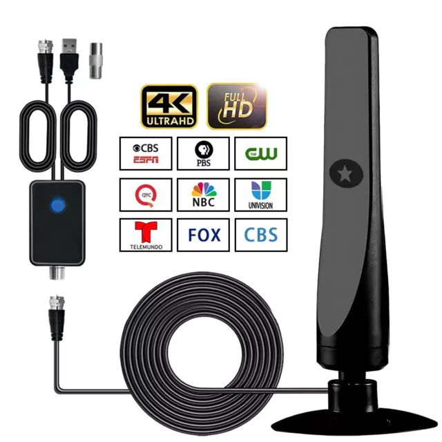 Digital TV Antenna Wave Max Suction Cup Plug Play 50mile Range Channel High Gain