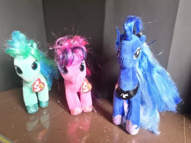 3x (Ty) Beanie Boos 2018 Pony Topas, Rubin Tags & 2017 Hasbro Prinzessin Luna Pony