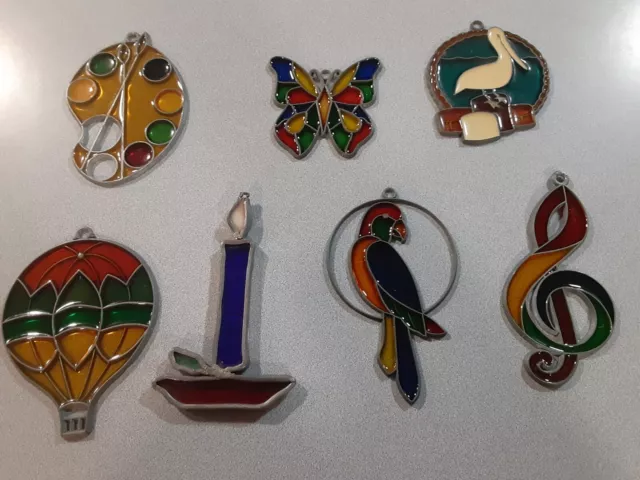 Lot Of 7 Small Stained Glass Sun Catchers READ DESCRIPTION