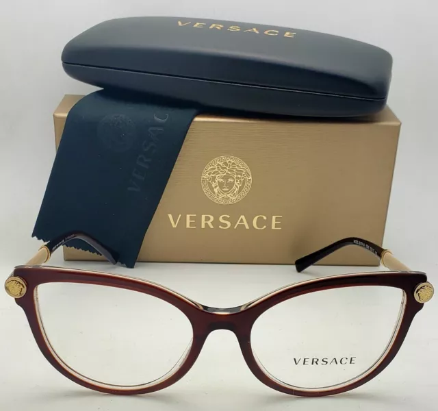 New VERSACE Eyeglasses Mod. 3270-Q 5300 54-17 Brown & Tan Leather Cat-Eye Frames 2