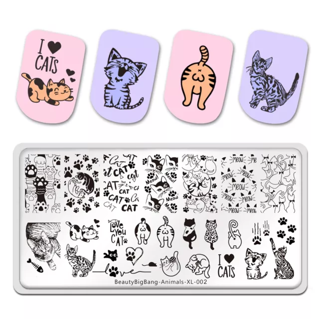 Sellos de uñas plantillas placas arte de uñas placas de estampado animales gato diysh