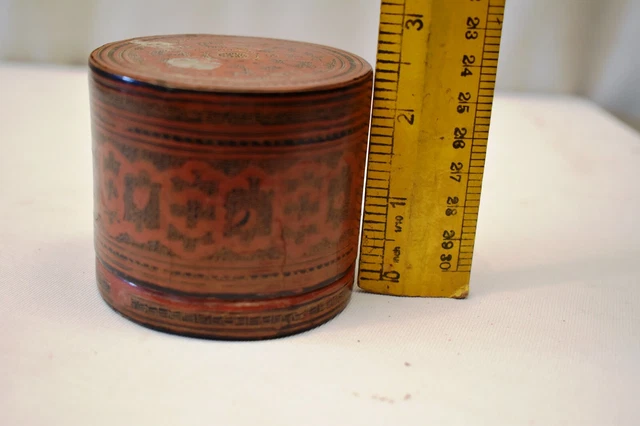 Vintage Lacquerware Box Thanakha Bu Myanmar Storage Container Hand Painted Old"4 12