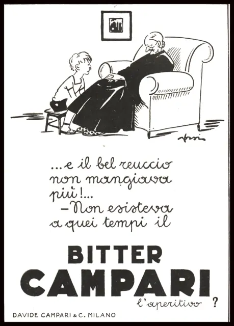 Pubblicita' 1927 Bitter Campari Aperitivo Drink Bar Bambino Nonna Orsi Milano