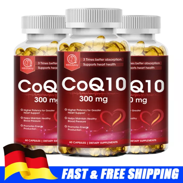 3 Bottles Coenzyme Q10 Kapseln hochdosiert - 300mg - 100% CoQ10 Ubiquinon