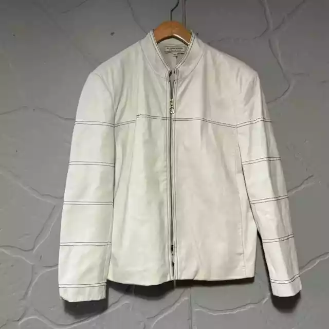 1990s St. John White Leather Jacket with Black Stitching