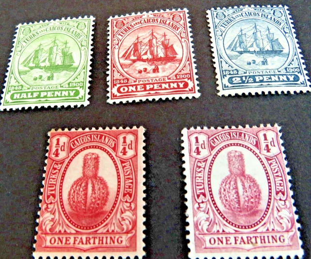 Turks & Caicos Stamps Victoria & Edward VII - 1900/09 - SG:101/02/04 - 115/116