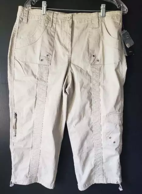 Style & Co Size 12 Solid Khaki Beige Cargo Capri Pants NEW NWT Cotton Stretch