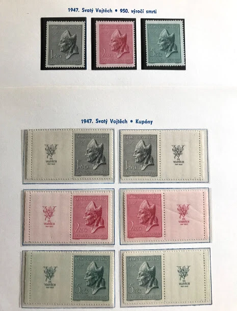 Tschechoslowakei 1947, Mi. Nr. 515 - 517 + 2 x Zf, postfrisch