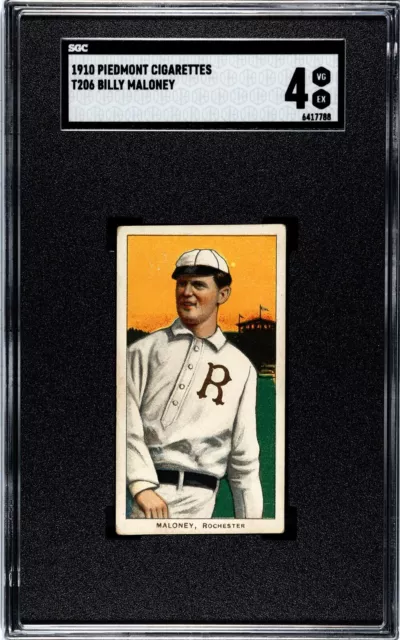 1910 T206 White Borders Billy Maloney Rochester Piedmont350/25 SGC 4 VG/EX Nice!