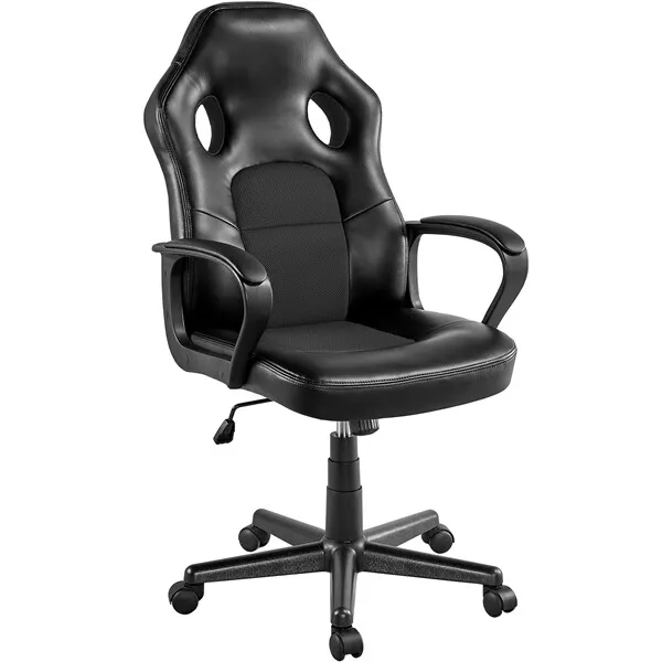 Computer Desk Chair Comfy Office Chair Leather Gaming Chair for Home Games Black