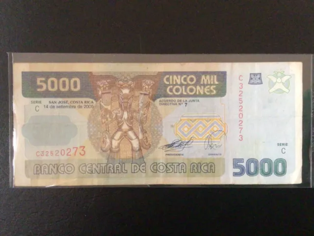 2005 Costa Rica Paper Money - 5,000 Colones Banknote!