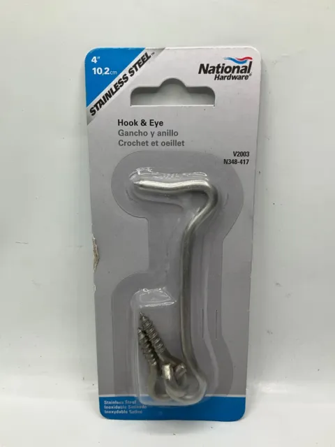 (QTY 3) GENUINE National Hardware 4" Stainless Steel Hook & Eye # N348-417