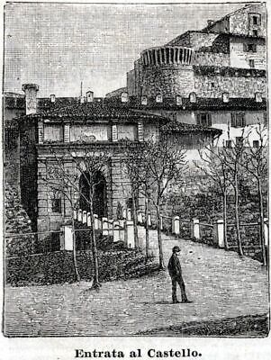 Stampa Antica Brescia: Entrata del Castello Passepartout 1889 