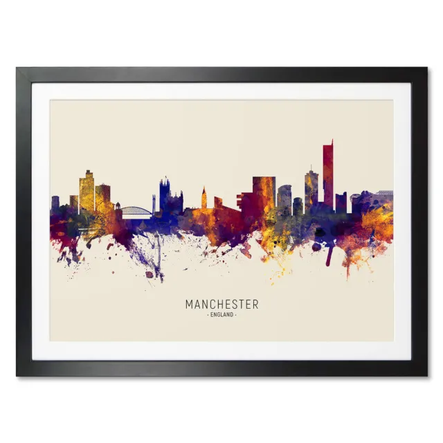 Manchester Skyline, Poster, Canvas or Framed Print, watercolour painting 14977