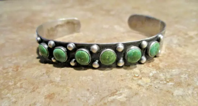 SPECIAL OLD 1940's Navajo Sterling Silver SIX CERRILLOS TURQUOISE Row Bracelet
